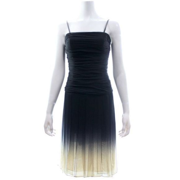 BCBG MAXAZRIA Black and Beige Ombre Silk Spaghetti Strap Dress Size 2